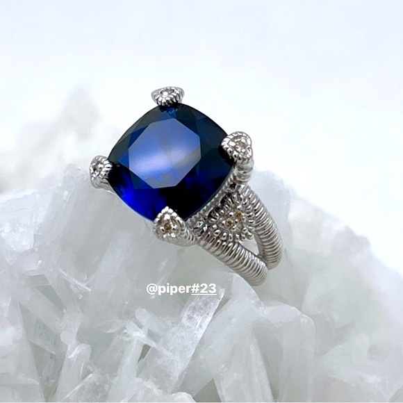 EUC Judith Ripka Blue Corundum & Diamond Fontaine Split Shank Ring - 6 - Picture 6 of 10